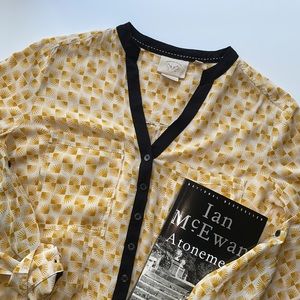 ANTHROPOLOGIE Yellow Geometric Print Blouse. Sz 0
